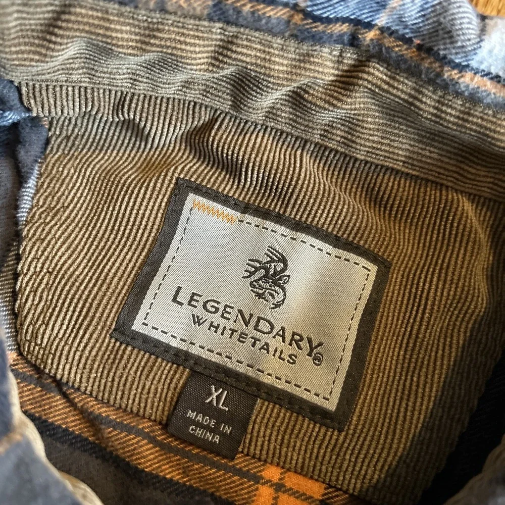 Legendary Whitetails Flannel Shirt‎ Men XL Grey Orange Plaid Corduroy Flip Cuffs